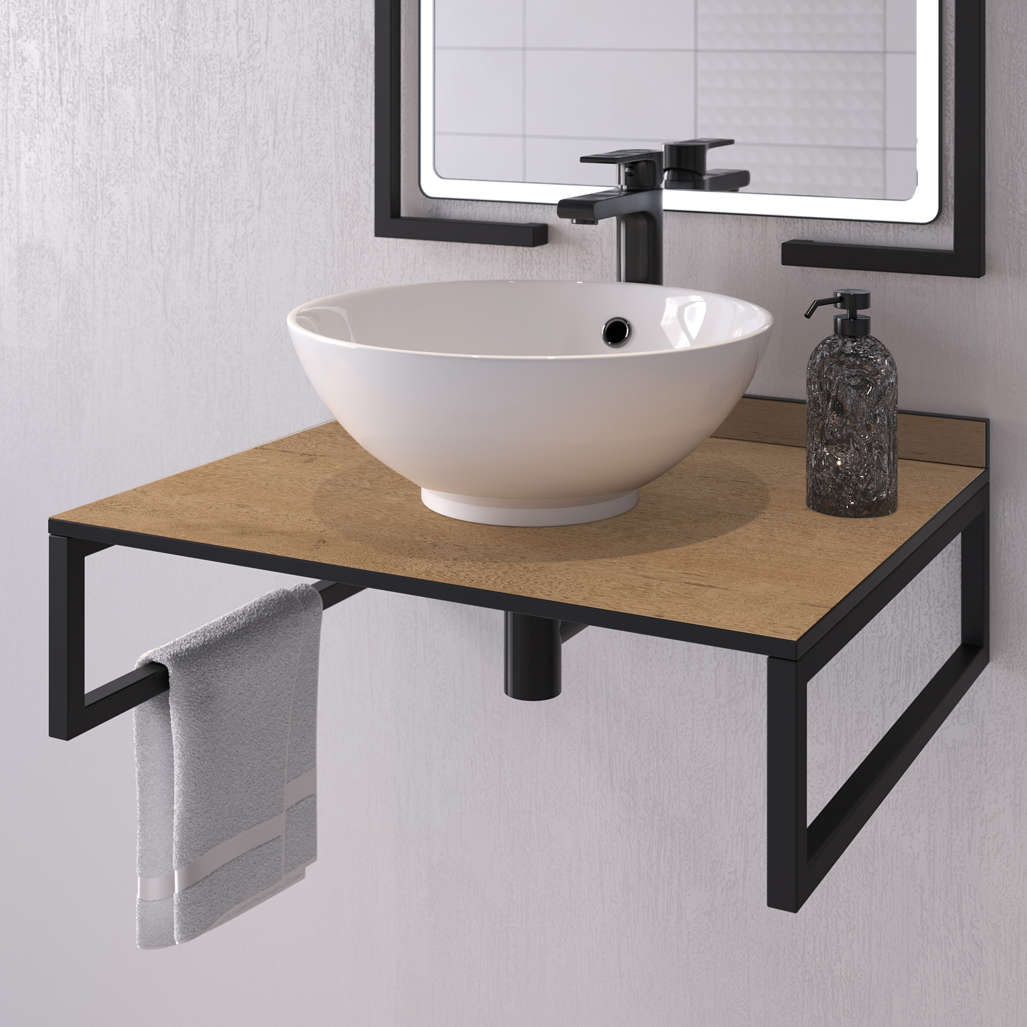 Изображение товара Столешница для ванной Slotex HPL Compact Bunratty Oak 60x50x1.2 см с плинтусом