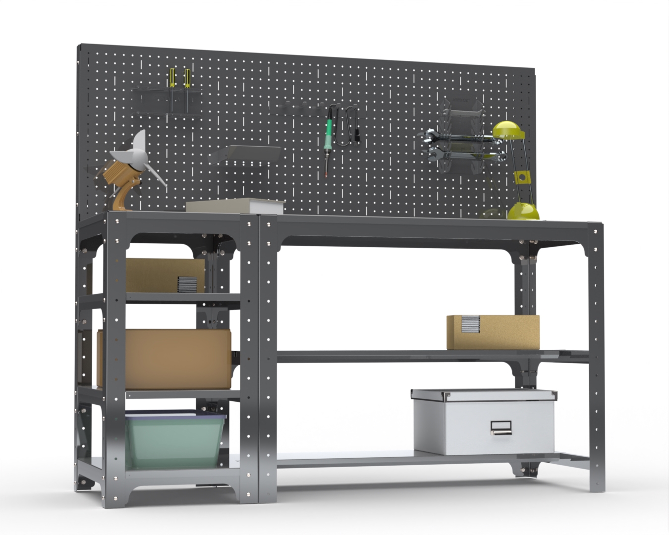 Изображение товара Стол металлический Metalex 201409 с боковыми полками и перфопанелью