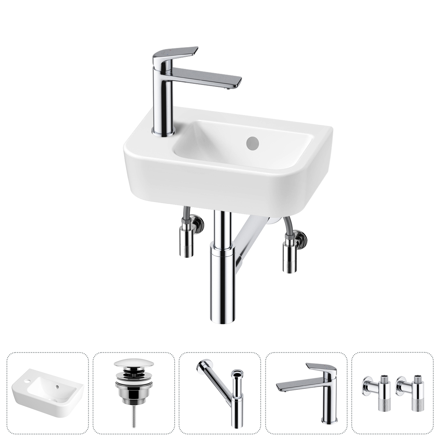 Изображение товара Раковина Lavinia boho one 20217333R 37см цвет раковина 5 в 1: донный клапан, сифон, смеситель, вентили