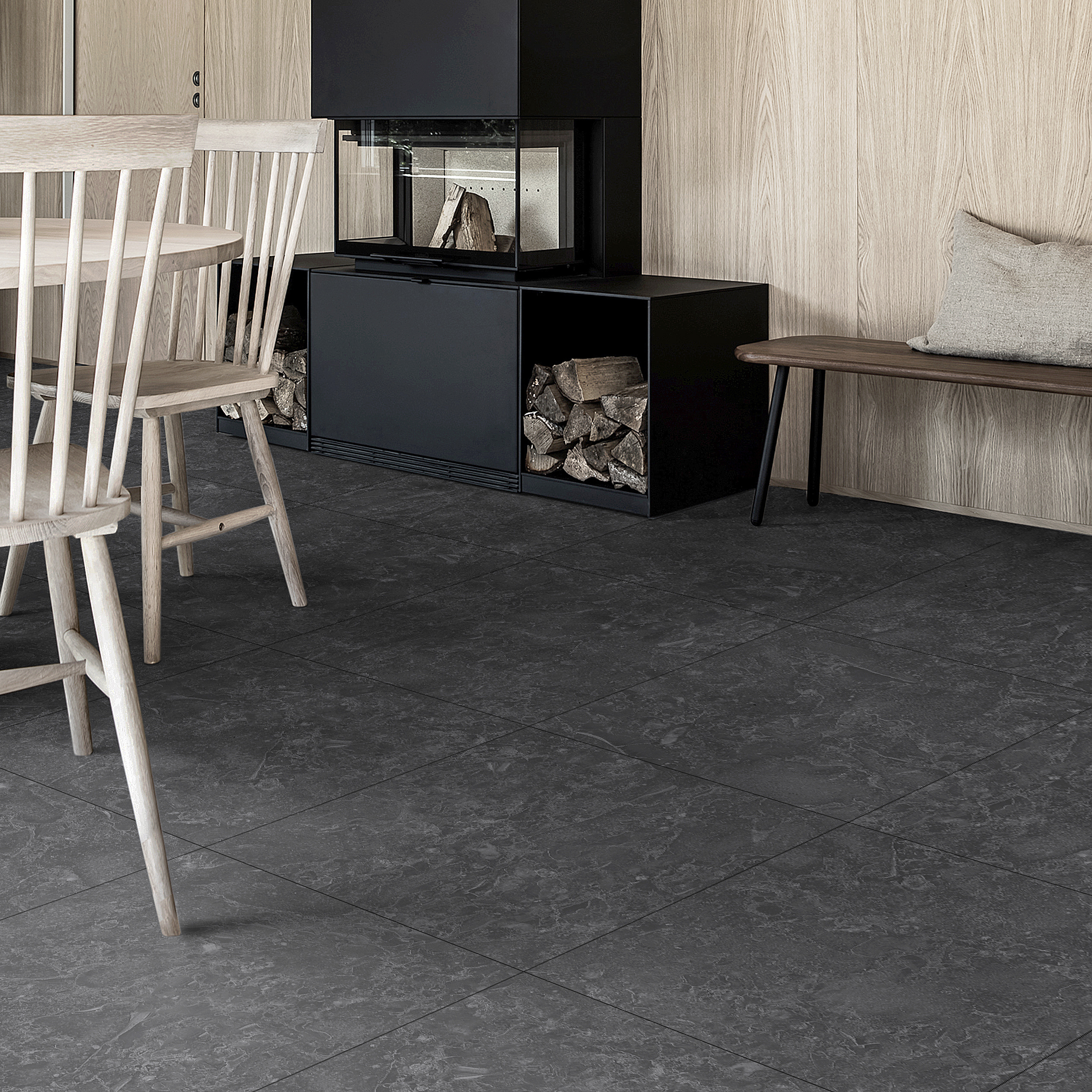 Изображение товара Керамогранит Керамин Рэй 60x60 см черный современный керамогранит для пола и фасада