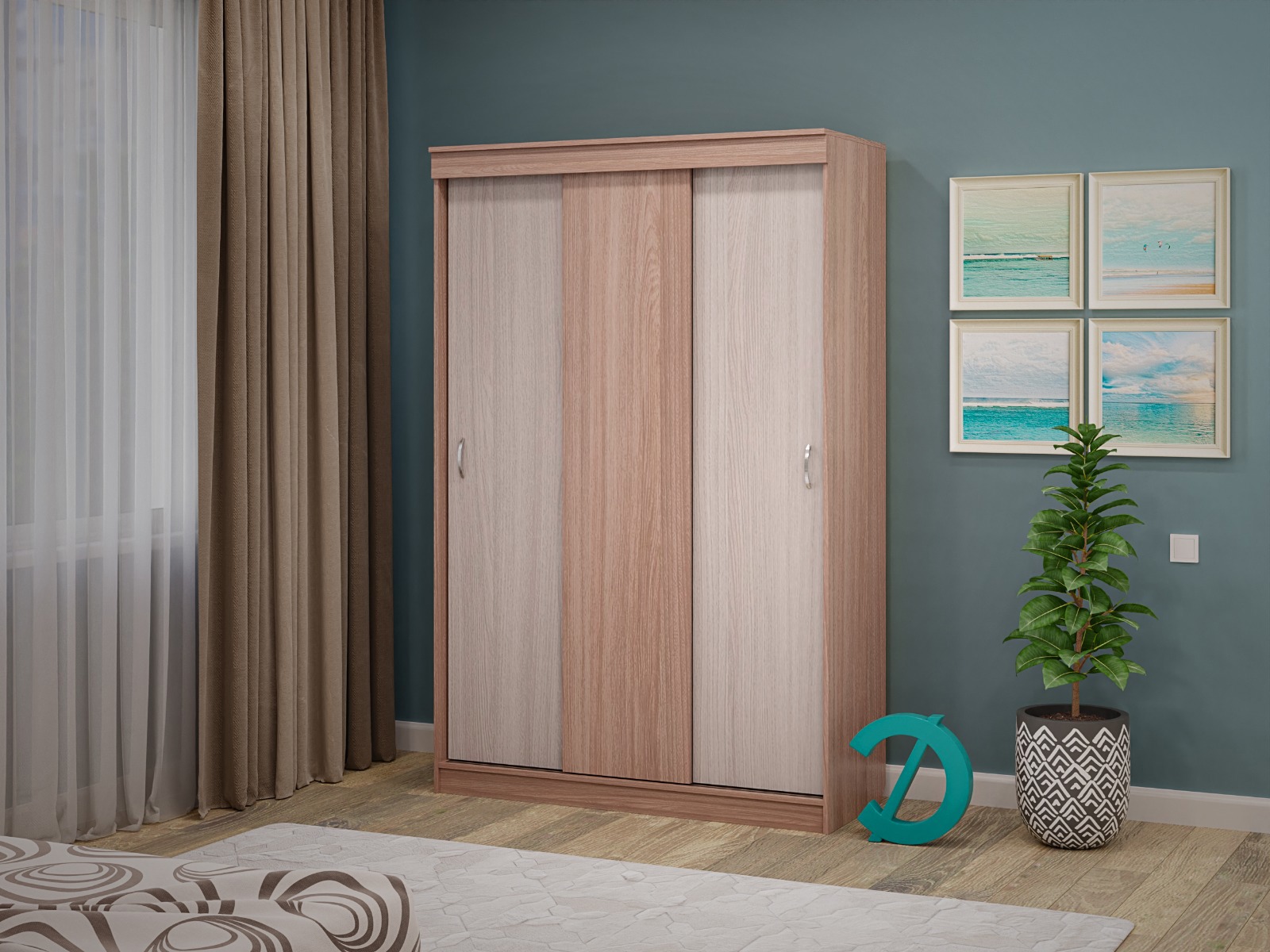 Изображение товара Шкаф-купе Досто 200x130x50 см 3 полки ЛДСП цвет коричневый