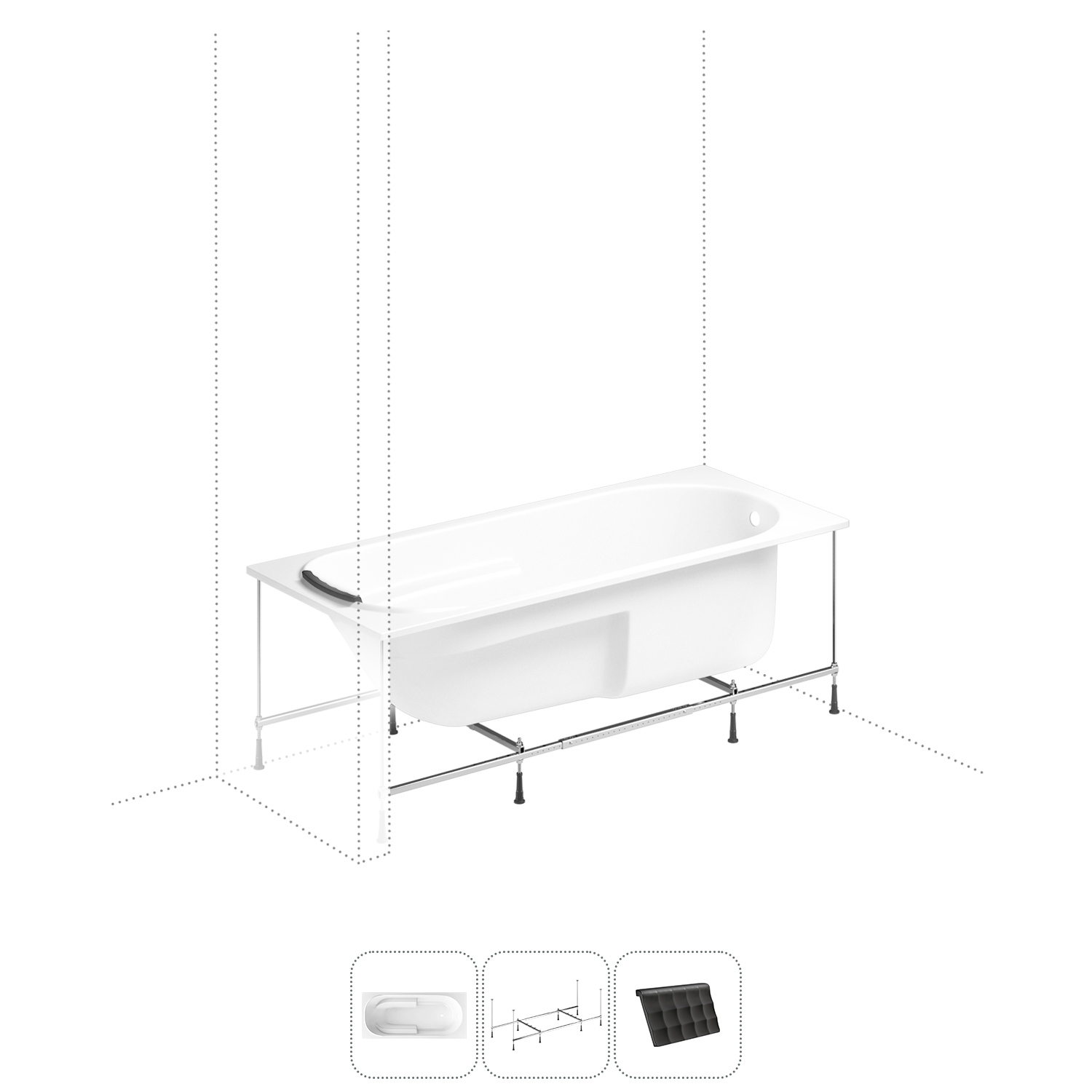 Изображение товара Прямоугольная ванна Lavinia Boho Bristol S1-3502007P литьевой акрил 170x75 см, с металлическим каркасом и подголовником