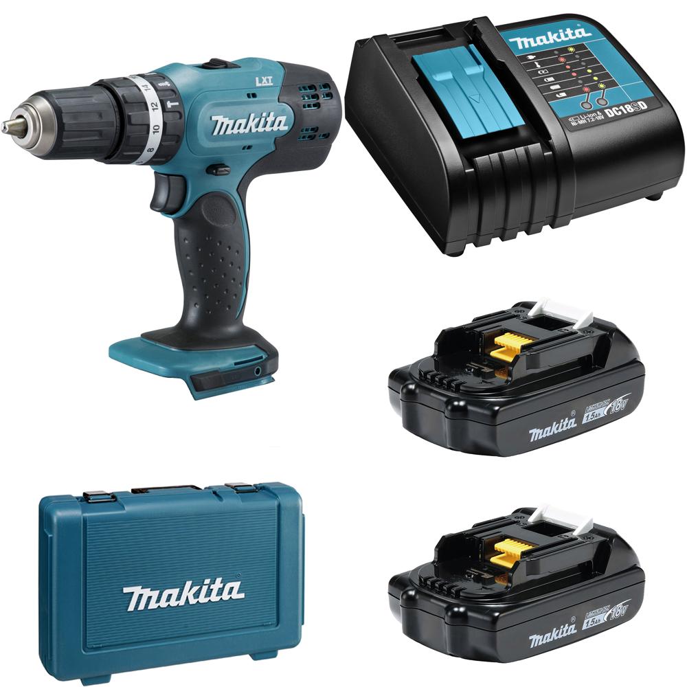 Изображение товара Дрель-шуруповерт аккумуляторная ударная Makita DHP453SYE, 18 В Li-Ion 2x1.5 Ач Изображение товара Дрель-шуруповерт аккумуляторная ударная Makita DHP453SYE, 18 В Li-Ion 2x1.5 Ач