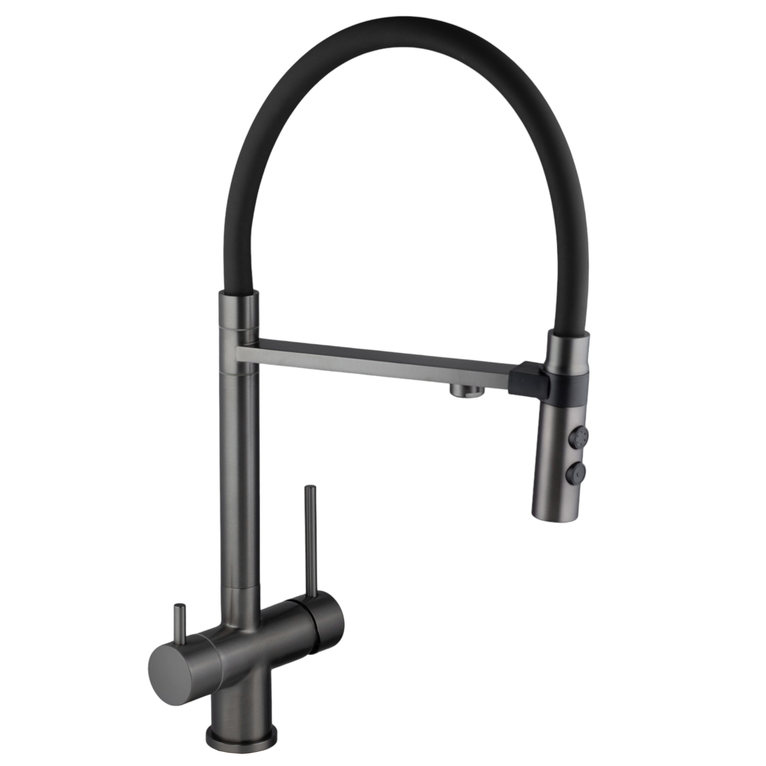 Изображение товара Смеситель для кухни Oute T61403 с фильтром для питьевой воды силиконовый гибкий излив 19 см цвет графит/ черный