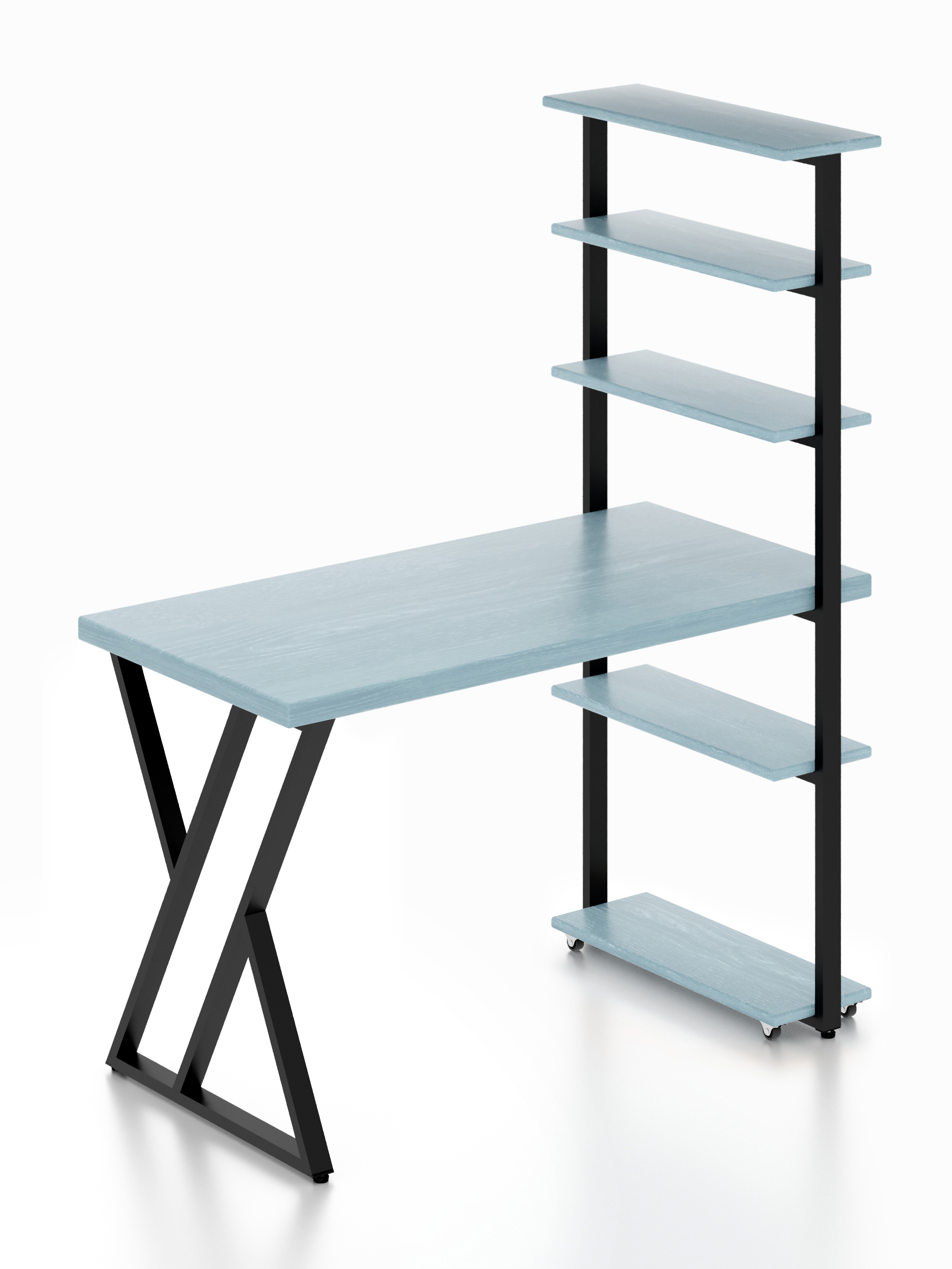 Изображение товара Стол Solarius loft с 5 полками столешница 40 мм 80x145x110 см черные металлические Z-образные ножки сосна цвет голубой