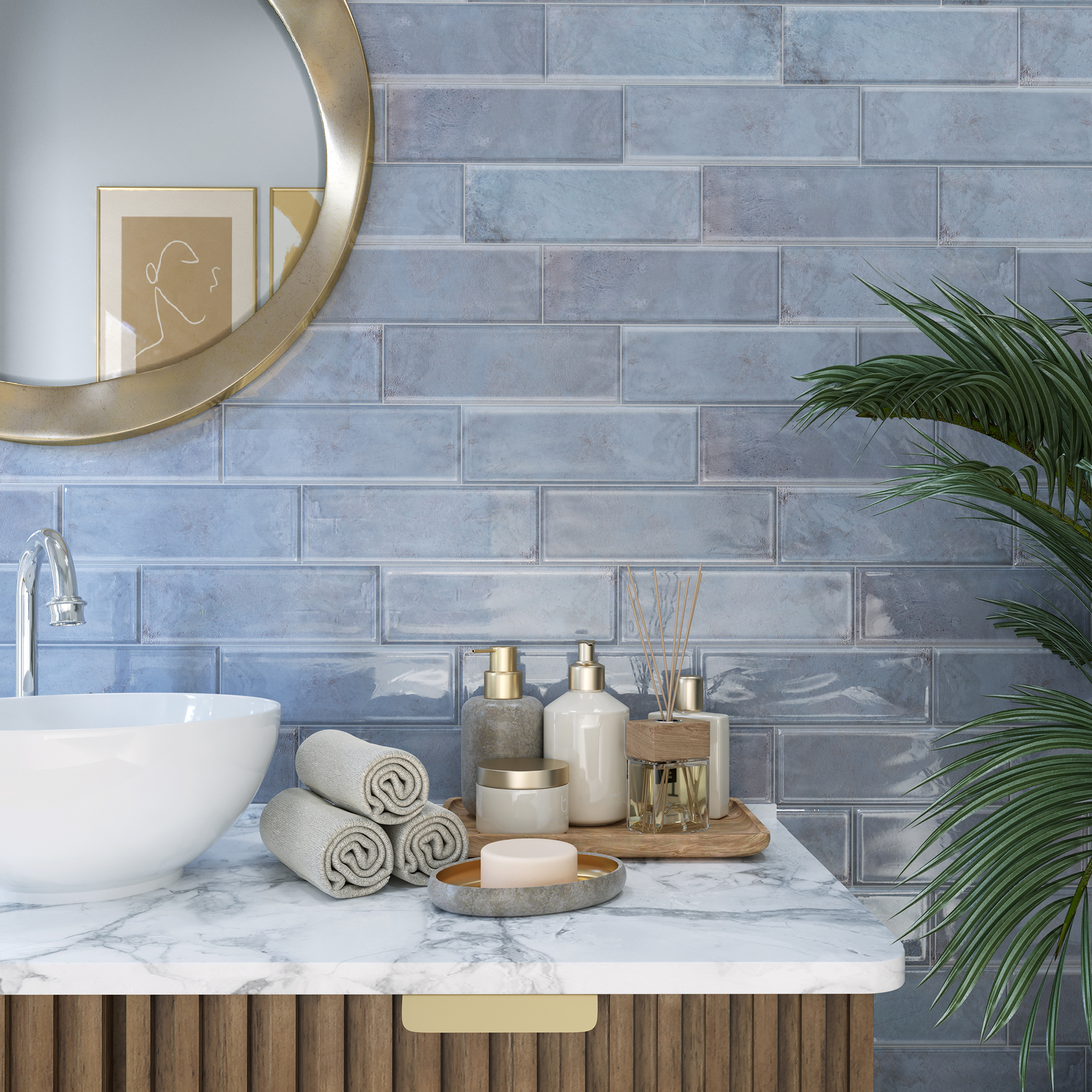 Изображение товара Керамическая плитка Эльба Керамин 30x10 см голубая настенная для интерьера