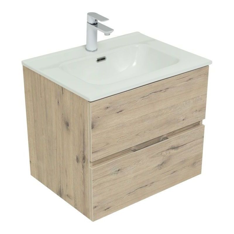 Изображение товара Тумба под раковину Aquanet Алвита New 60см подвесная с 2 ящиками белая и дуб веллингтон