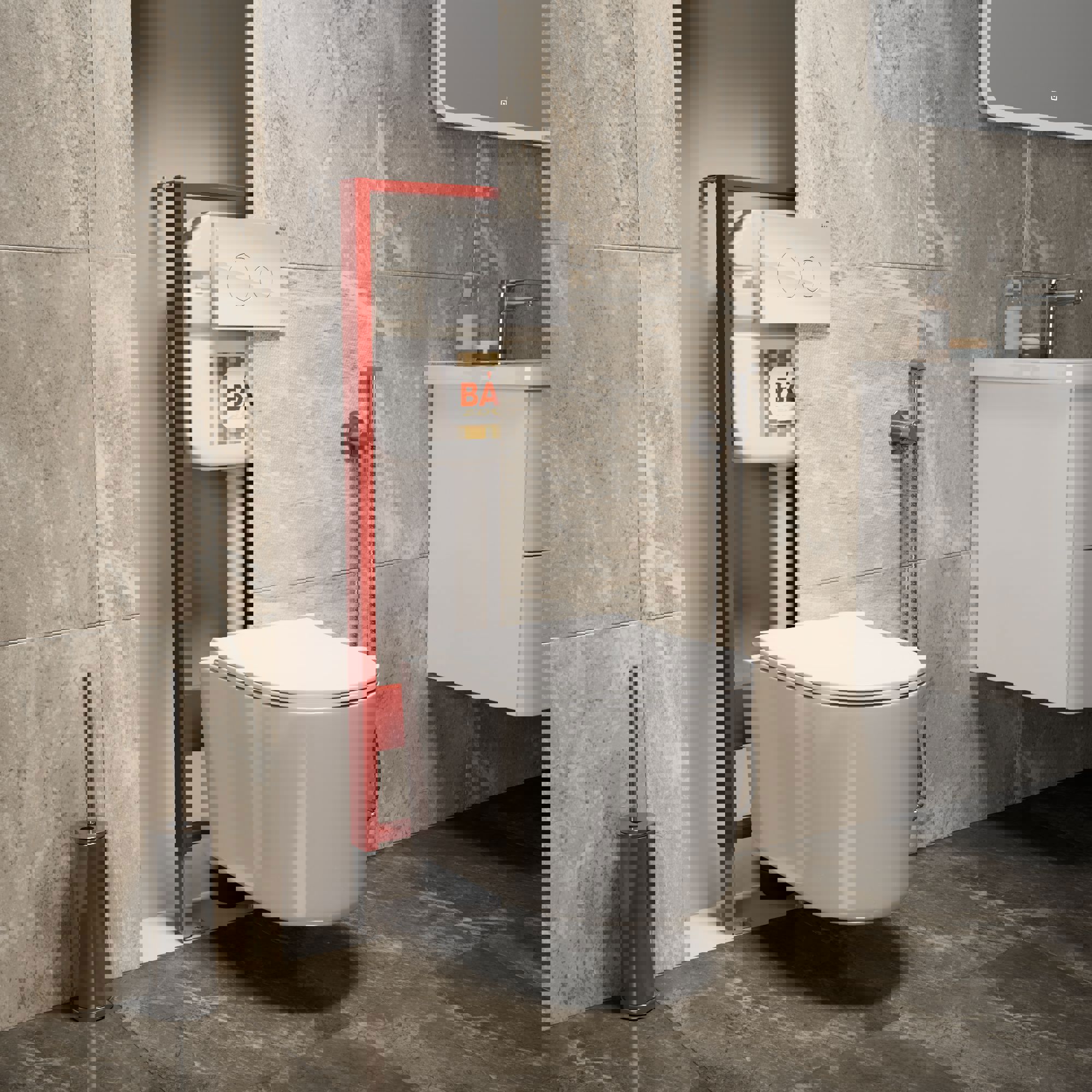 Изображение товара Комплект BAUEDGE NEO45700-NM0003-PRO-Q000106 в 1: инсталляция 45, унитаз безободковый Hotel PRO, сиденье, кнопка Dream, белая