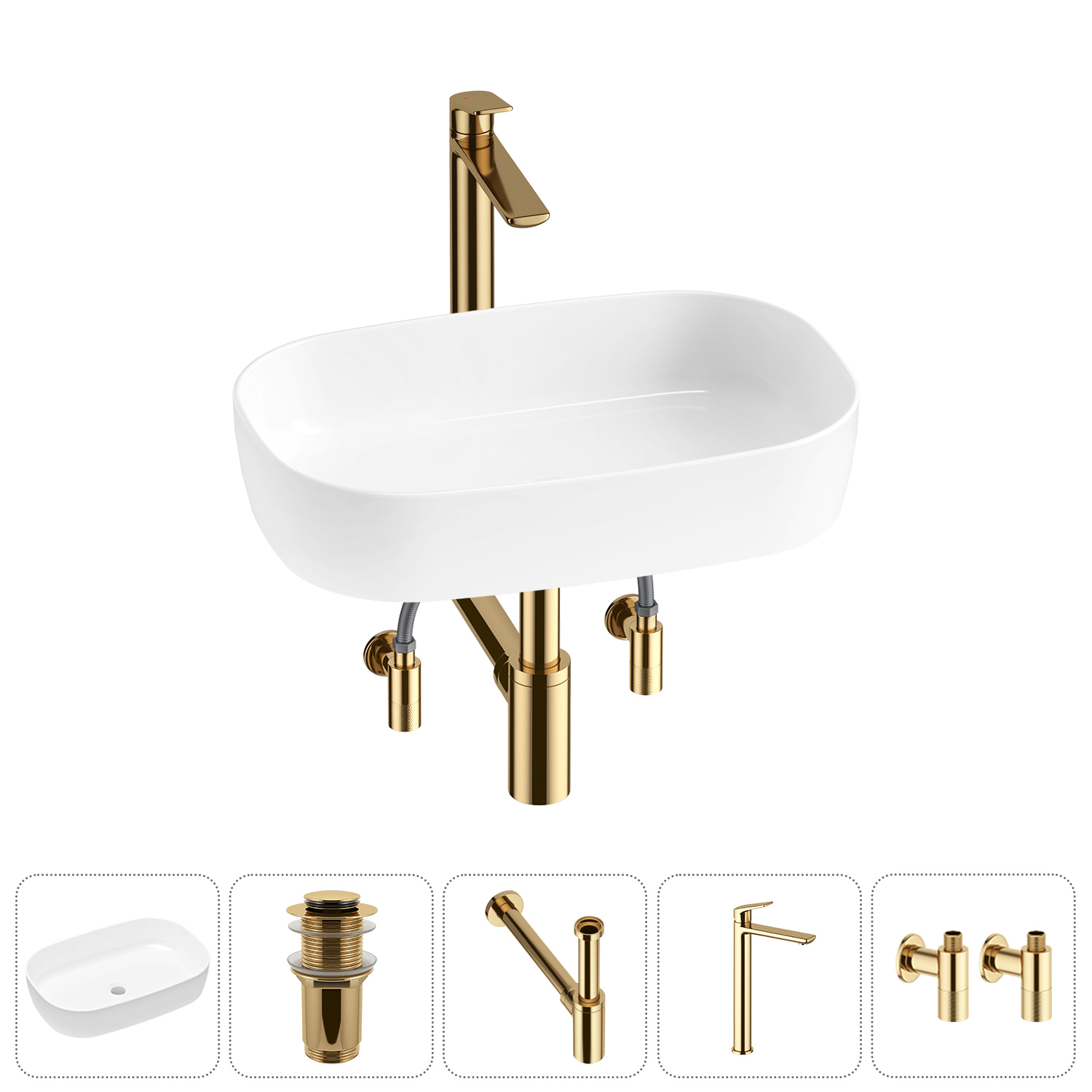 Изображение товара Раковина Lavinia boho bathroom sink slim 20217513R 54см цвет раковина 5 в 1: донный клапан, сифон, смеситель, вентили