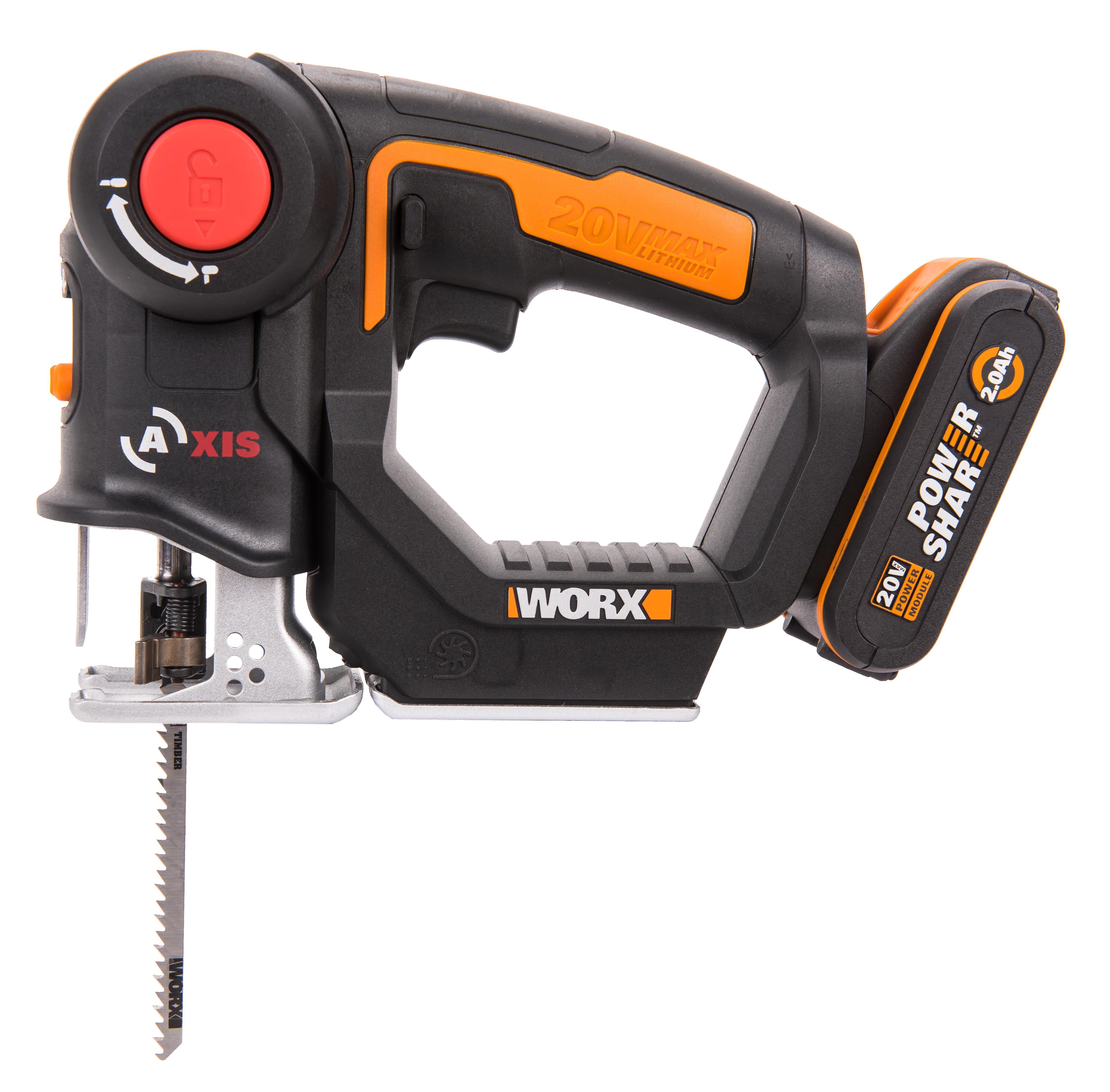 Изображение товара Аккумуляторный лобзик Worx AXIS WX550 20 В с функциями сабельной пилы