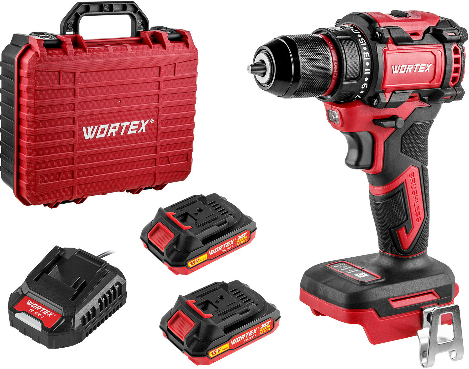 Изображение товара Аккумуляторная дрель-шуруповерт Wortex 1329837 18В Li-Ion, бесщёточный двигатель