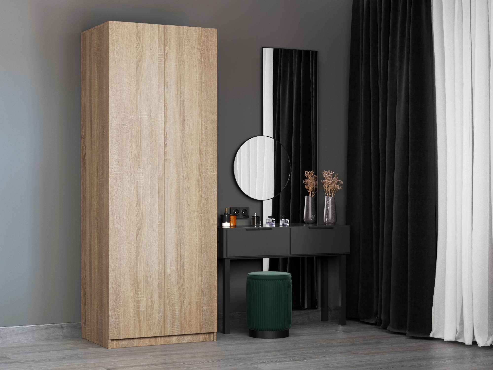 Изображение товара Современный распашной шкаф из ЛДСП с системой Push to Move 81x220 см сонома