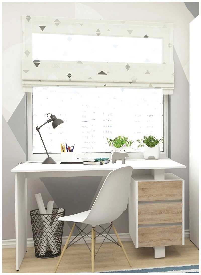 Изображение товара Стол письменный Мебельнов Рио 00209 130x75x60 см ЛДСП цвет белый/дуб сонома