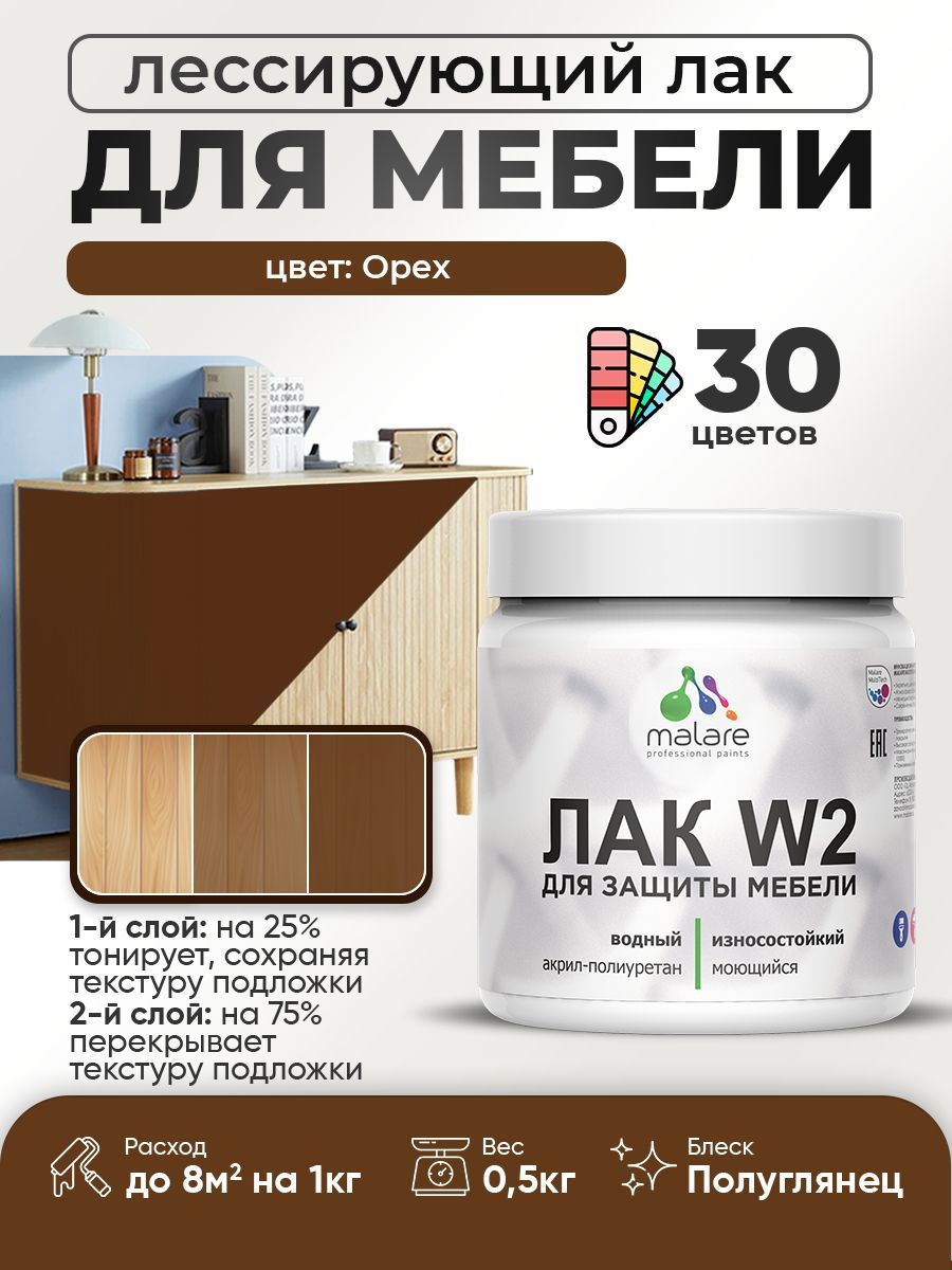 Изображение товара Лак для мебели дерева и минеральных поверхностей тонирующий Malare Series W полуглянцевый орех 0.5 кг Изображение товара Лак для мебели дерева и минеральных поверхностей тонирующий Malare Series W полуглянцевый орех 0.5 кг