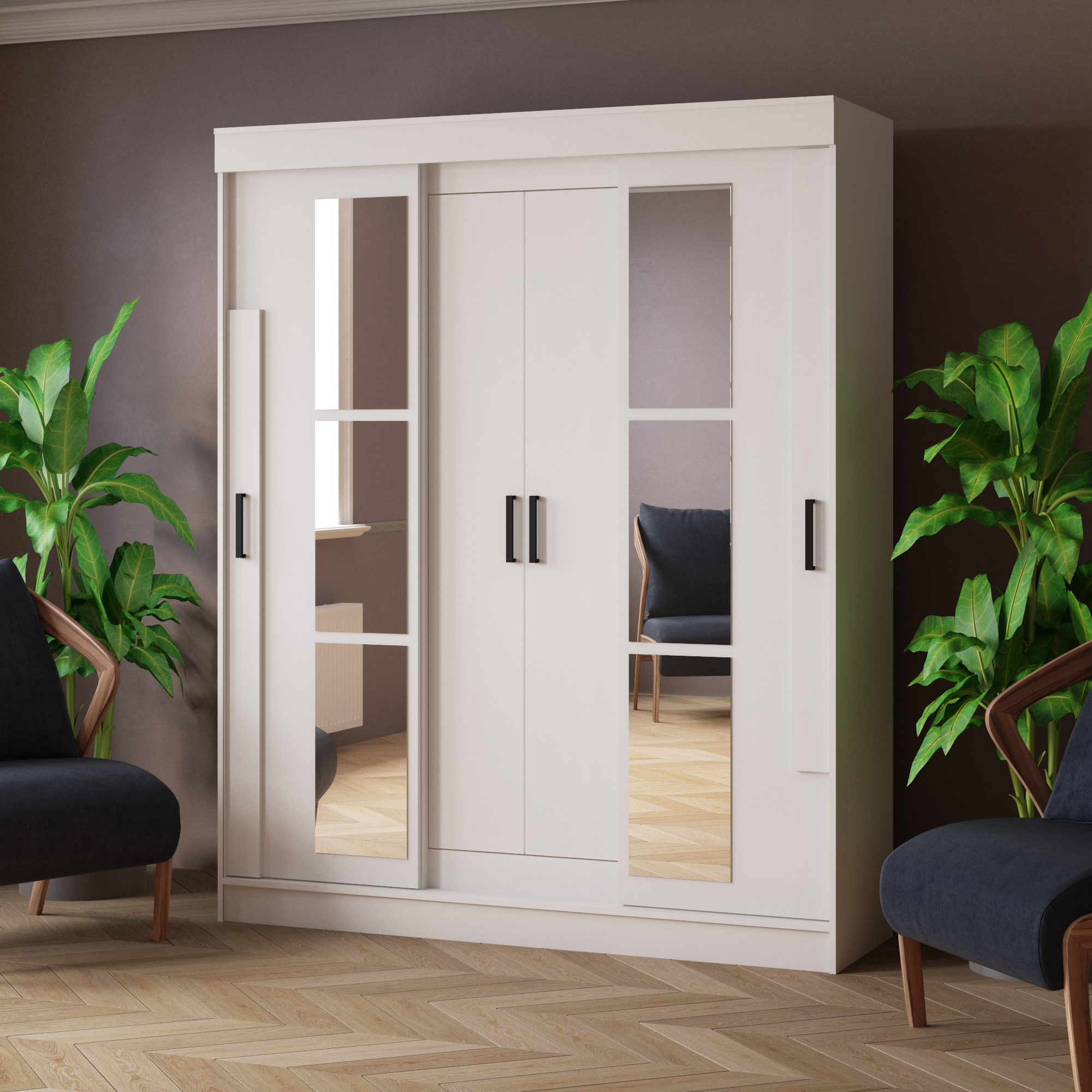 Изображение товара Шкаф-купе Микон Твист 210x170x53 см с зеркалом и 5 полками белый