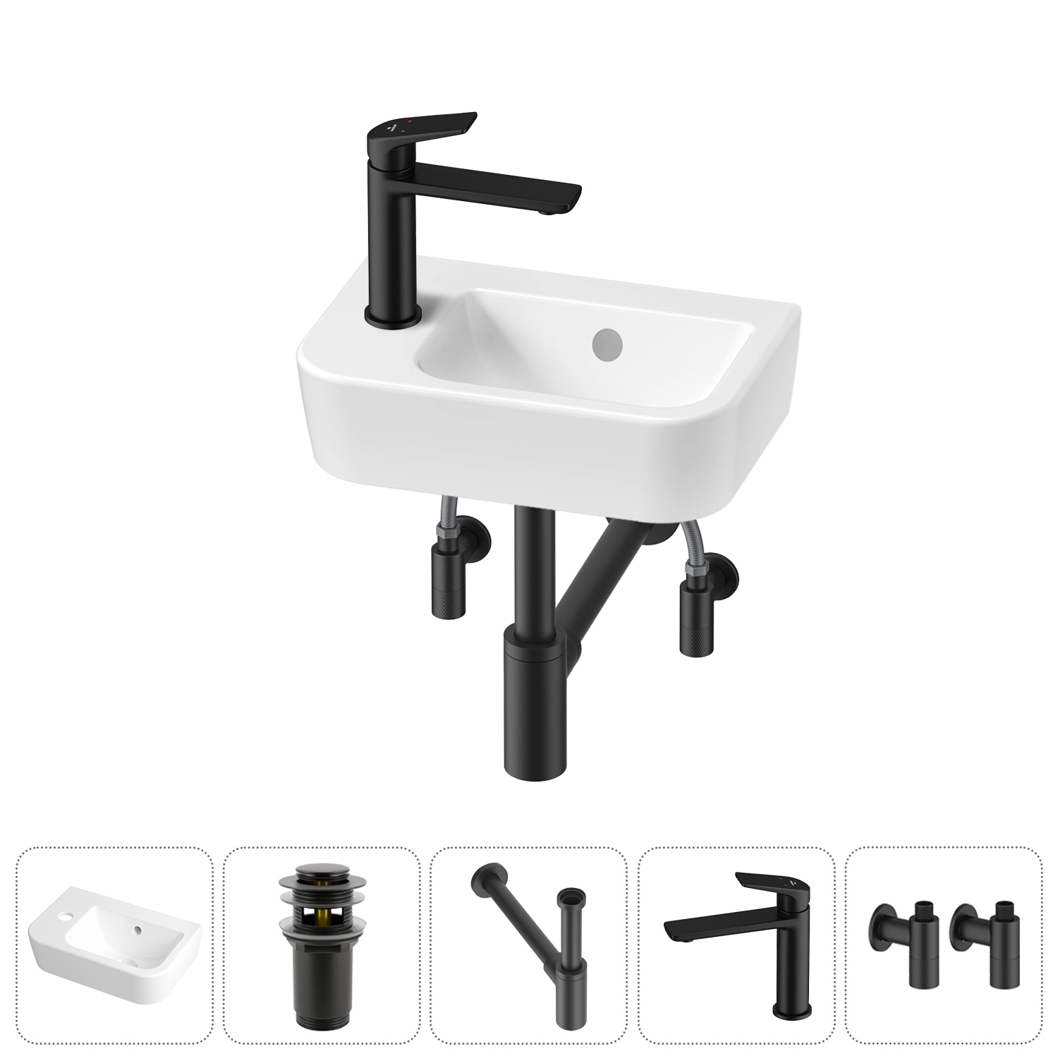 Изображение товара Раковина Lavinia boho one 20217298R 37см цвет раковина 5 в 1: донный клапан, сифон, смеситель, вентили