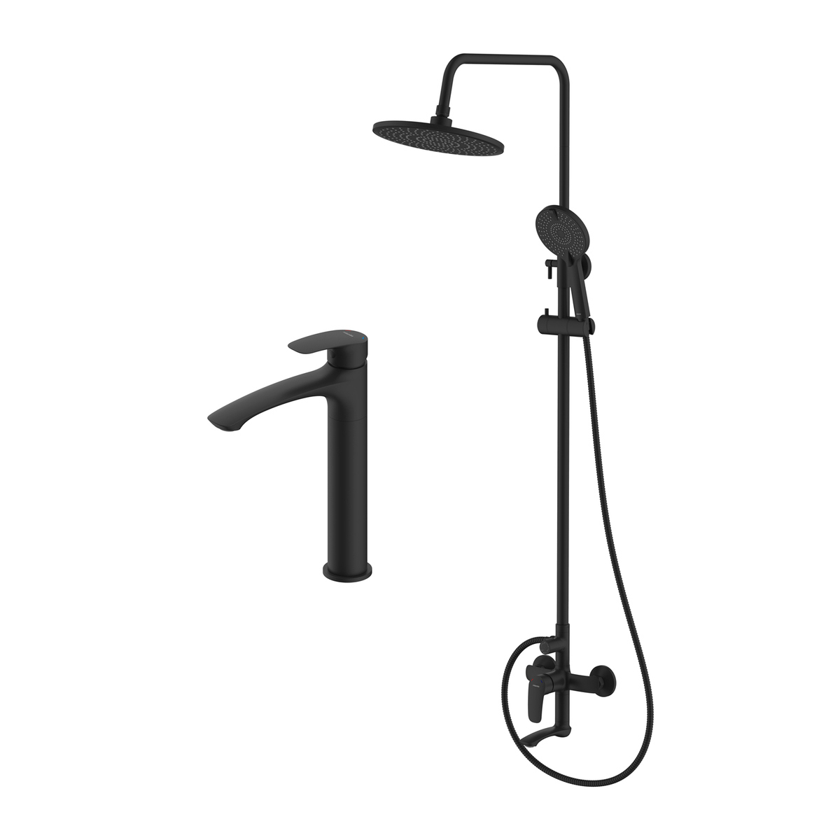 Изображение товара Комплект смесителей Milardo Rora ROR0004M70 с тропическим душем и смесителем для умывальника черный