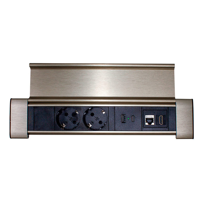 Изображение товара Встраиваемый розеточный блок Mebax 41P с USB HDMI RJ-45 черный серебристый