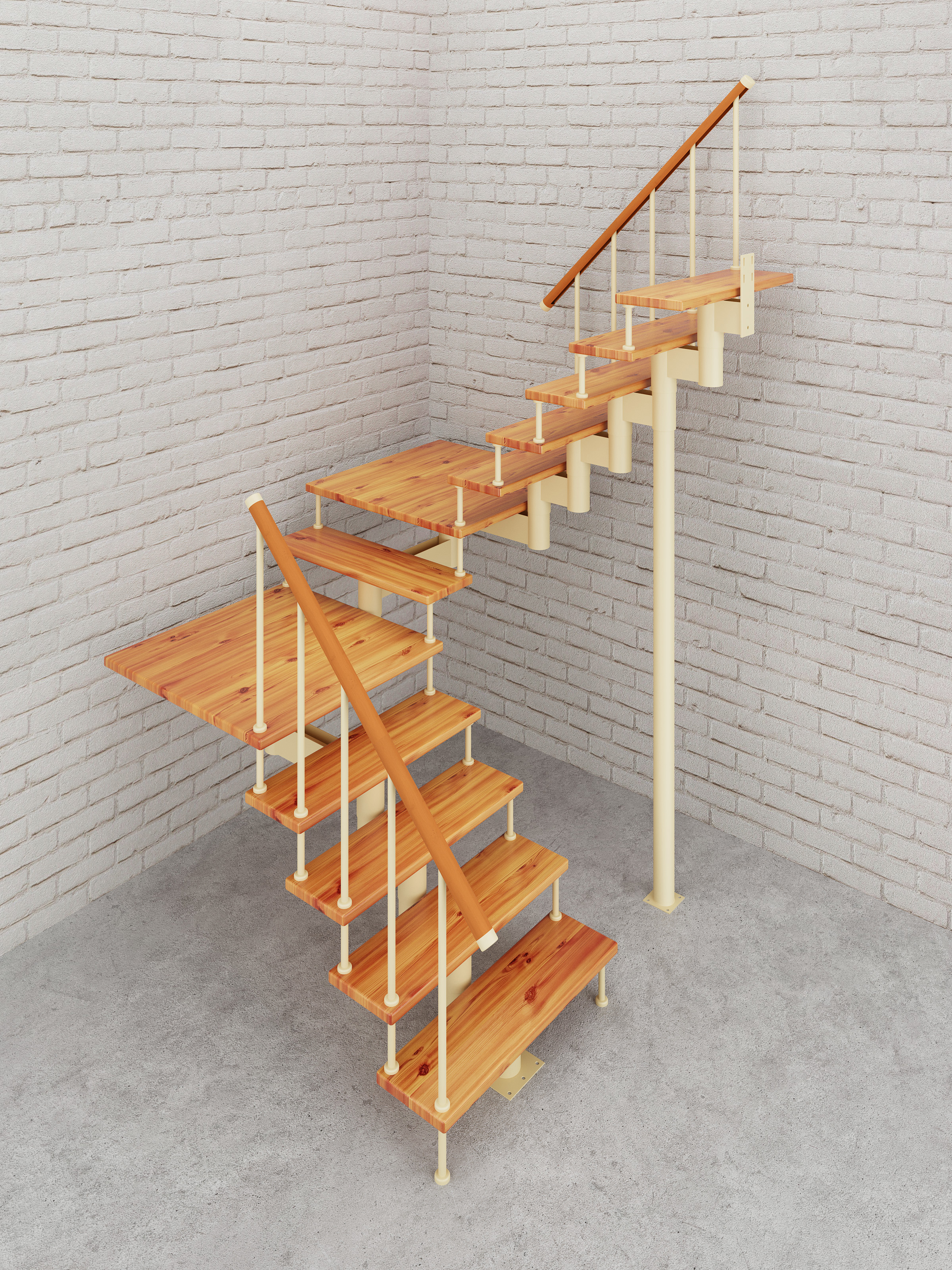 Изображение товара Модульная лестница Стамет Престиж комфорт разворотный с площадкой 2470мм цвет слоновая кость