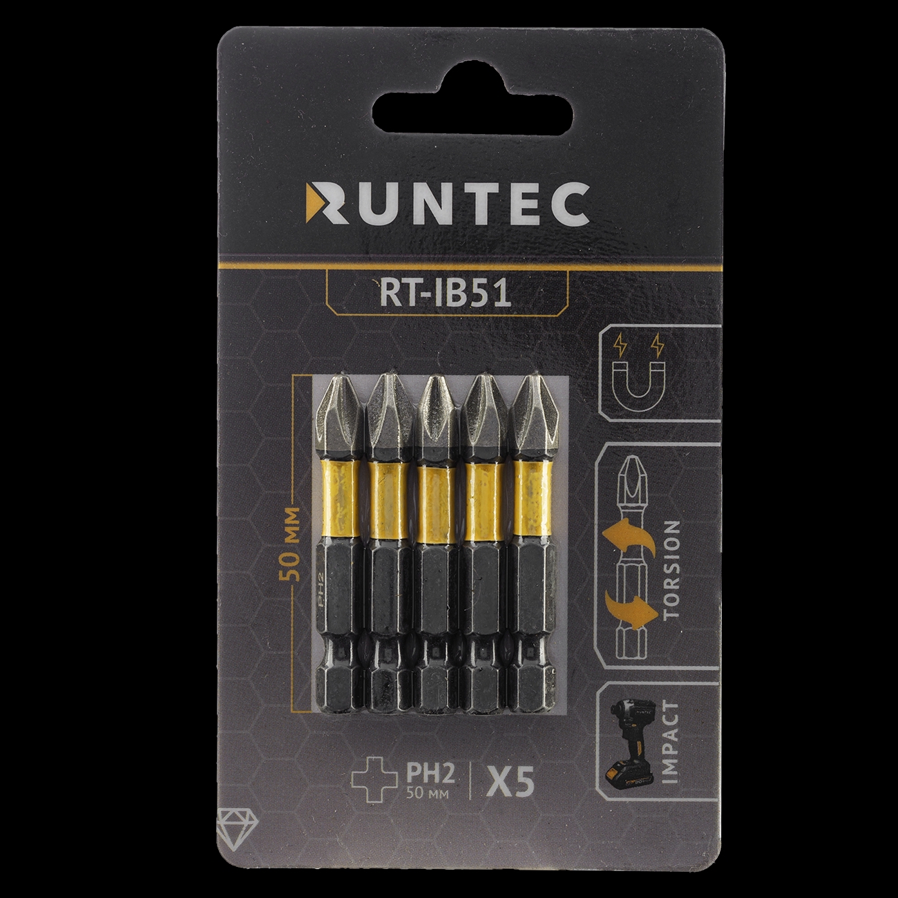 Изображение товара Бита крестовая ударная магнитная Runtec RT-IB51 PH2x125 мм, 5 шт