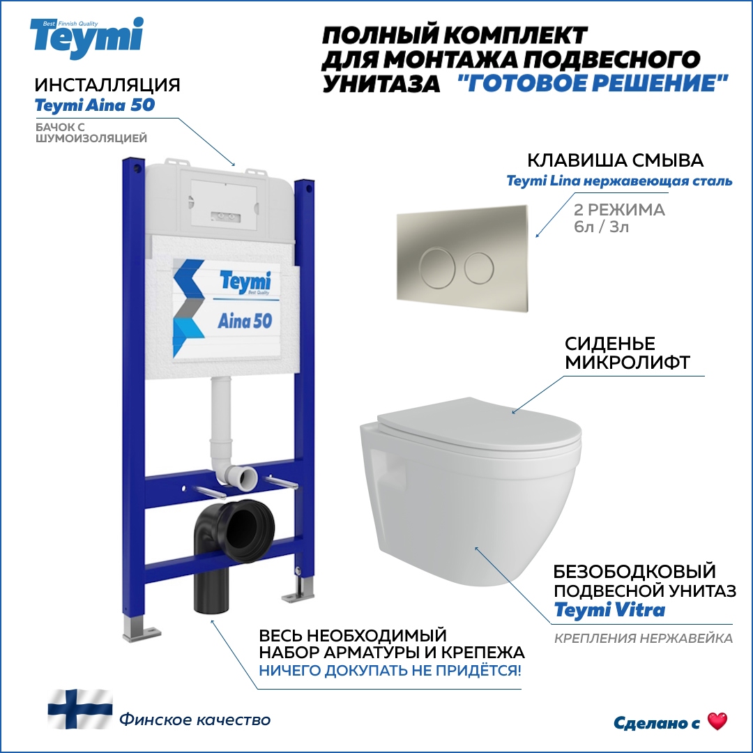 Изображение товара Инсталляция TEYMI Vitra F13486 5 в 1 для подвесного унитаза с двумя режимами смыва