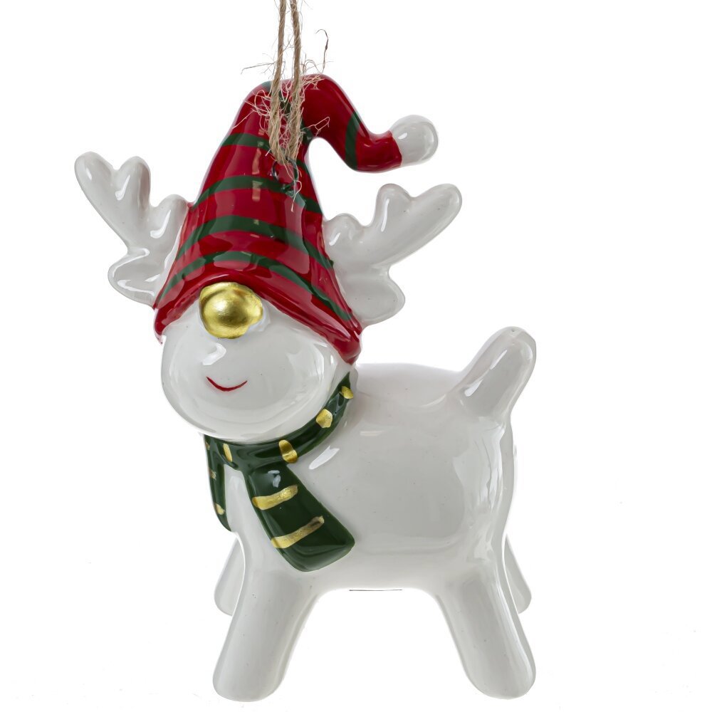Изображение товара Елочная игрушка олень белый 812128 7.5 см - праздничное новогоднее украшение