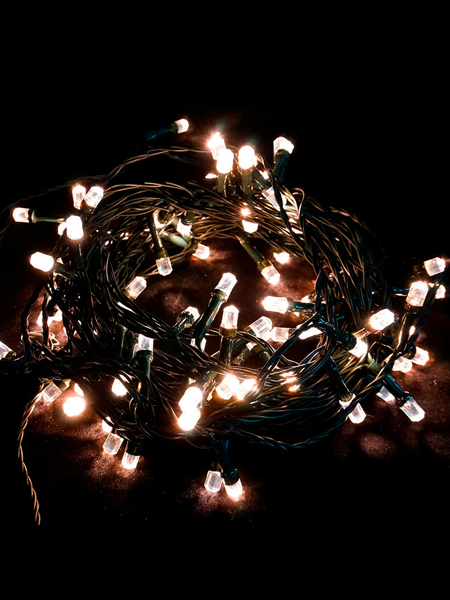 Изображение товара Электрогирлянда светодиодная 100 LED 10м теплый белый IP44 для улицы и дома
