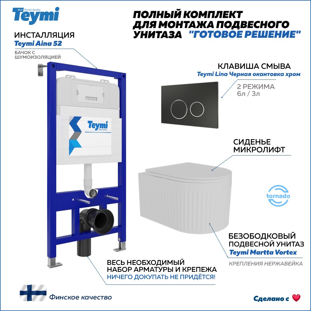 Изображение товара Комплект Инсталляции с Унитазом Teymi F14524 5 в 1 подвесной безободковый