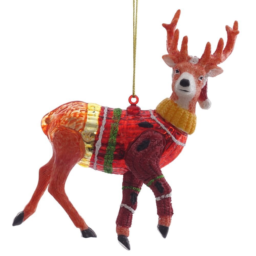 Изображение товара Елочная игрушка 809411 13.5 x 4 см Олень красный стекло новогоднее украшение