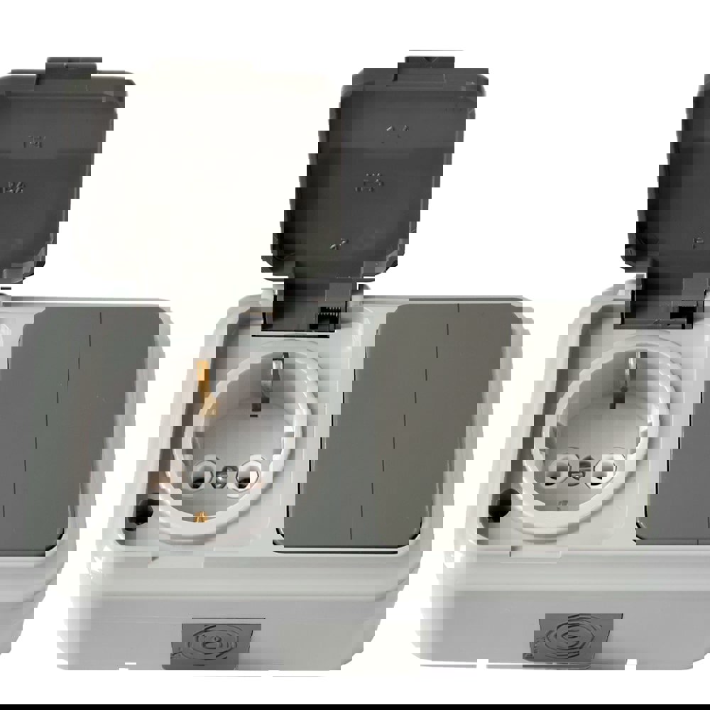 Изображение товара Блок выключатель с розеткой накладные Bylectrica Пралеска аква 2В-РЦ-659 (03) 2 клавиши с заземлением цвет серый