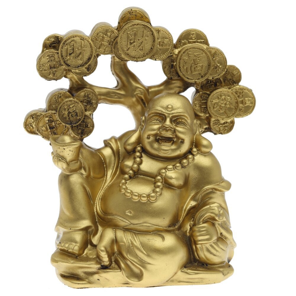 Изображение товара Фигура Хотэй на денежном дереве, золотая, 14.5 см