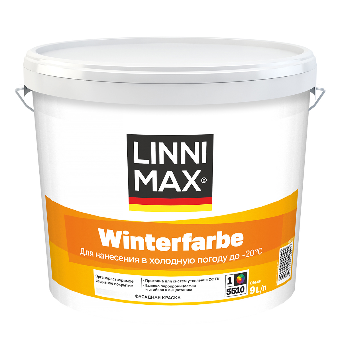 Изображение товара Краска фасадная Linnimax winterfarbe матовая база А белая 9 л