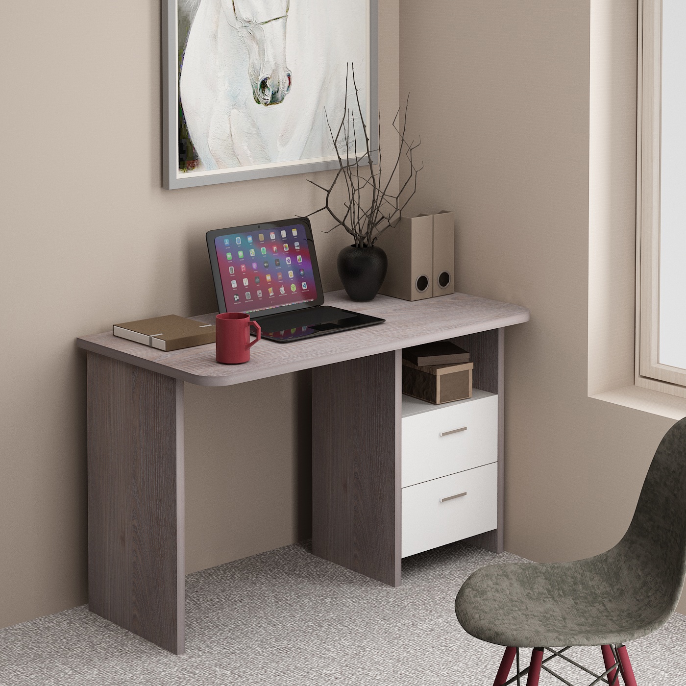 Изображение товара Стол Мэрдэс СКЛ-Прям120Р НБЕ 120x77x60 см ЛДСП цвет белый/ясень шимо светлый