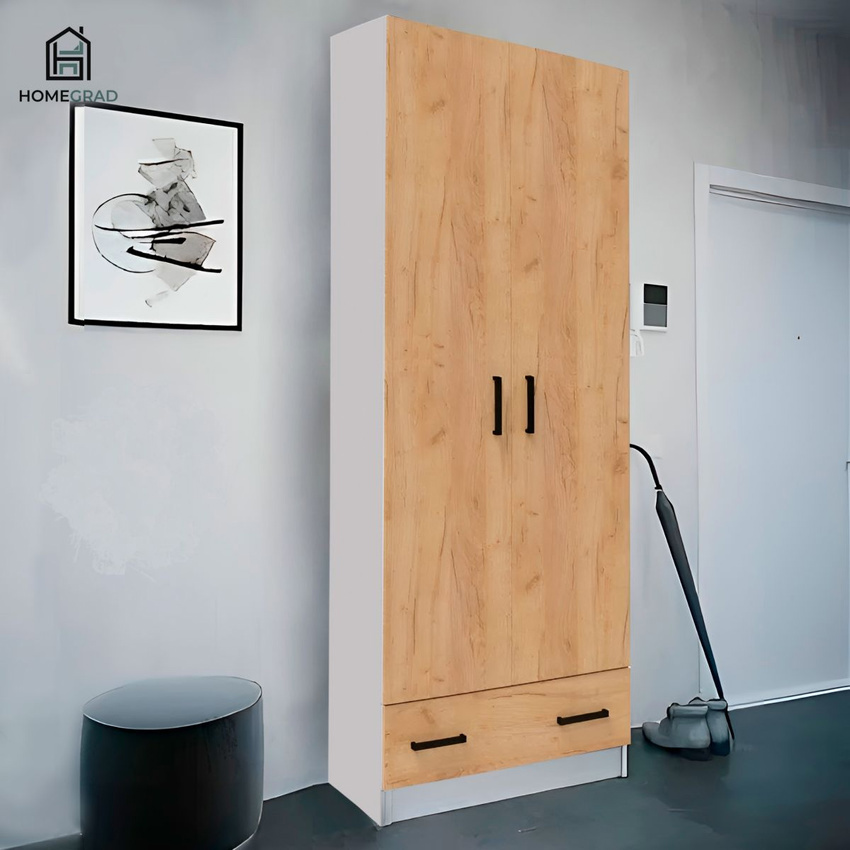 Изображение товара Двустворчатый шкаф Homegrad ШКАФКЕВИНЗОЛ 80x215x37.5 см дуб крафт золотой