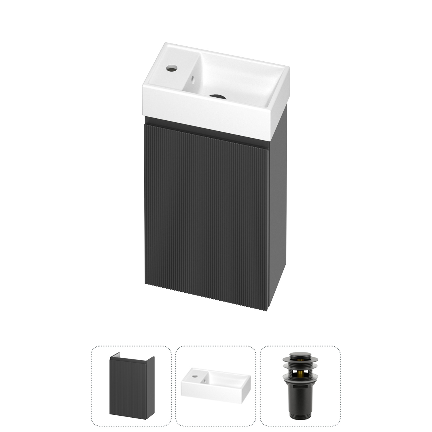 Изображение товара Тумба с раковиной Wellsee WC Area 40 см серый/серебристый донный клапан защитное покрытие