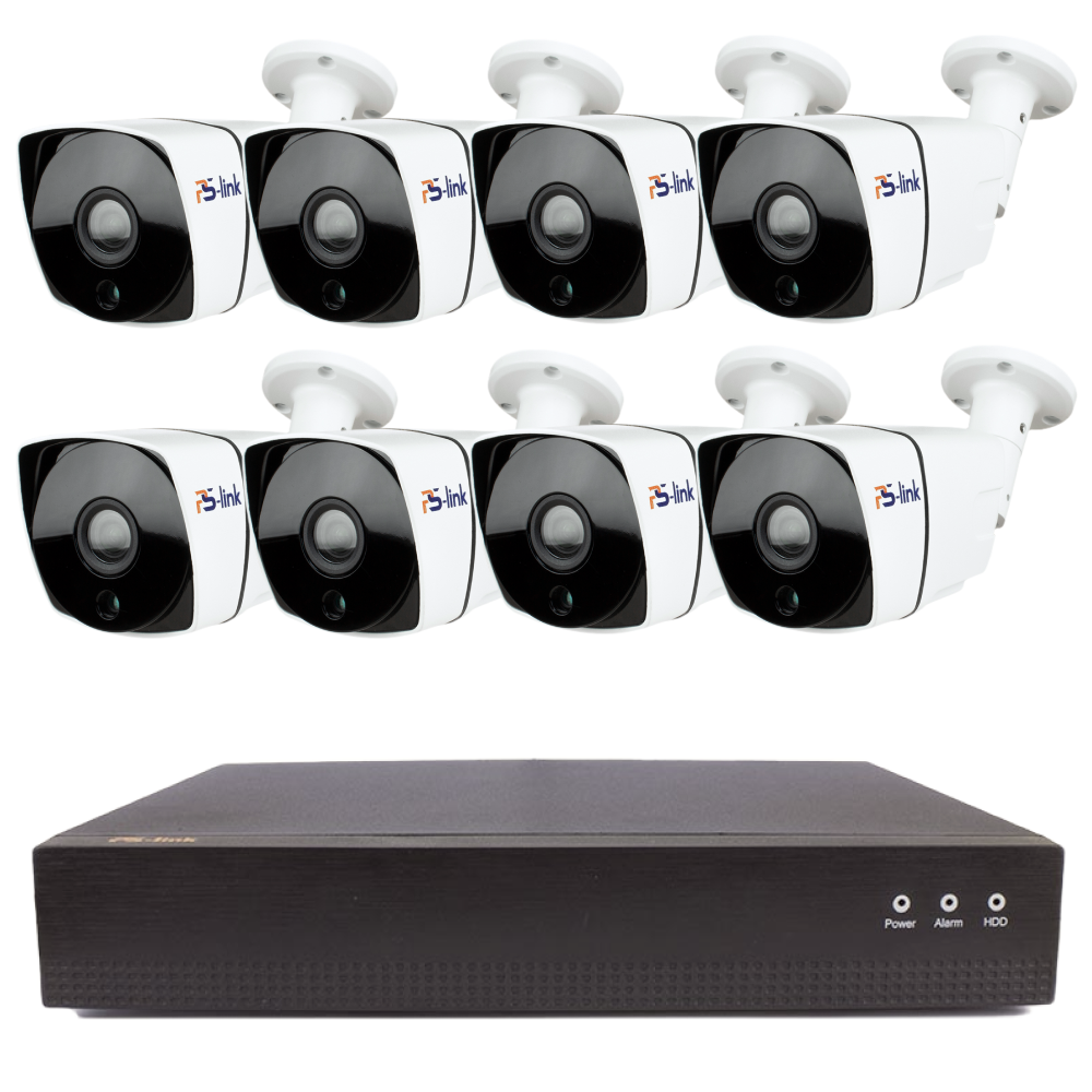 Изображение товара Комплект видеонаблюдения IP PS-Link 8 камер 2Мп уличный PoE белый