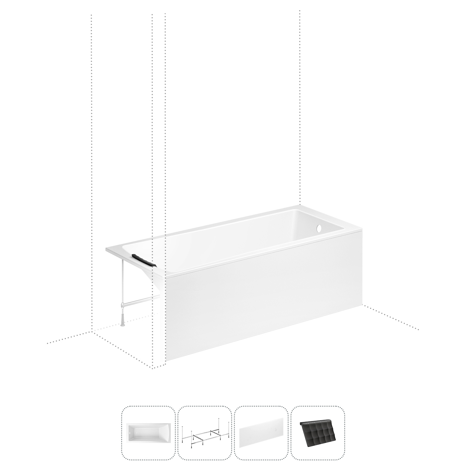 Изображение товара Прямоугольная ванна Lavinia Boho One S2-3701075P литьевой акрил 170x75 см, с металлическим каркасом, подголовником и лицевым экраном