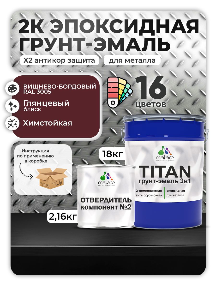 Изображение товара Грунт-эмаль Malare TITAN двухкомпонентная для металла RAL 3005 20 кг