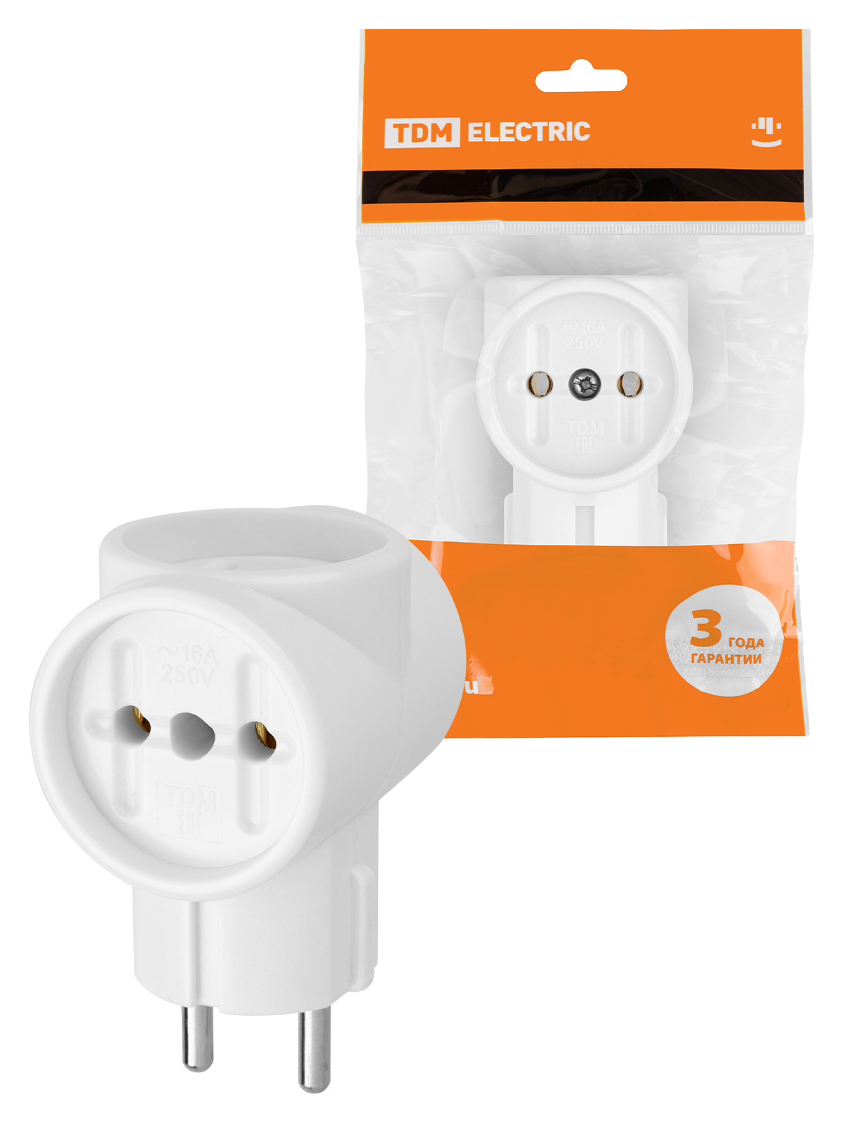 Изображение товара Разветвитель Tdm electric 3 розетки без заземления 16 A цвет белый