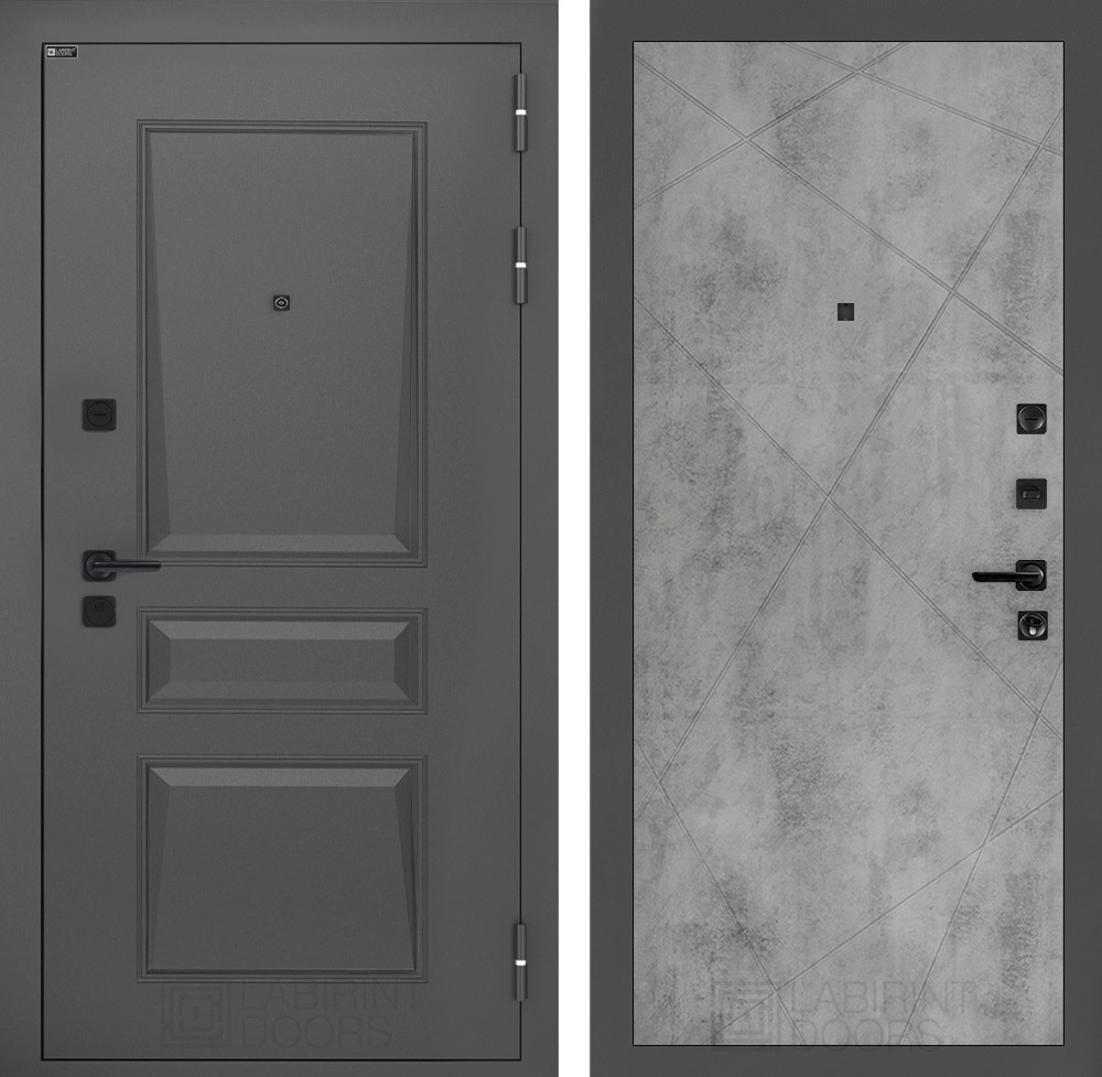 Изображение товара Входная дверь Лабиринт Орлеан П24 правый 205x88см цвет муар серый 7024 матовый/бетон светлый