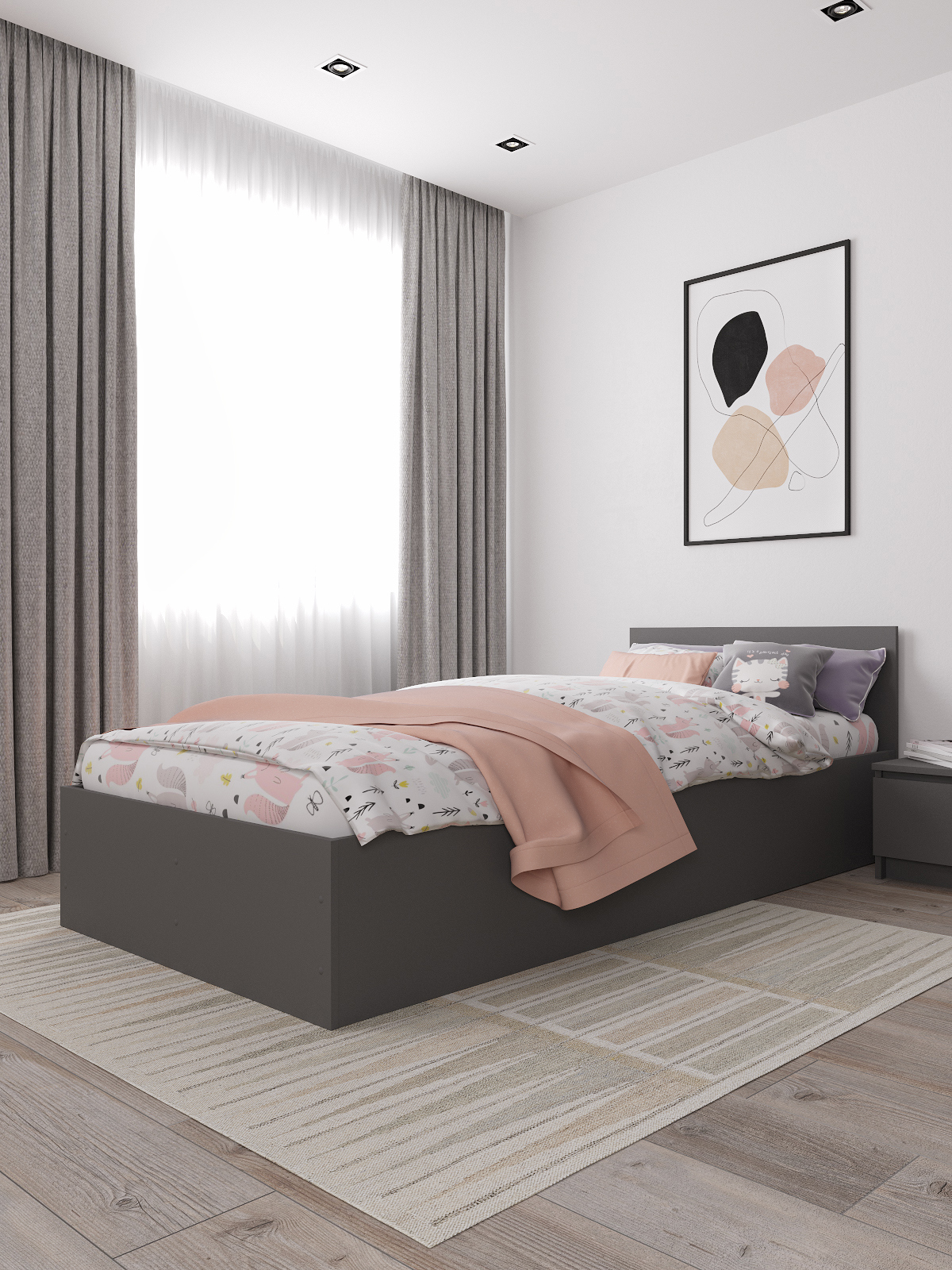 Изображение товара Кровать односпальная 90х200 см из ЛДСП цвет графит серия Мори