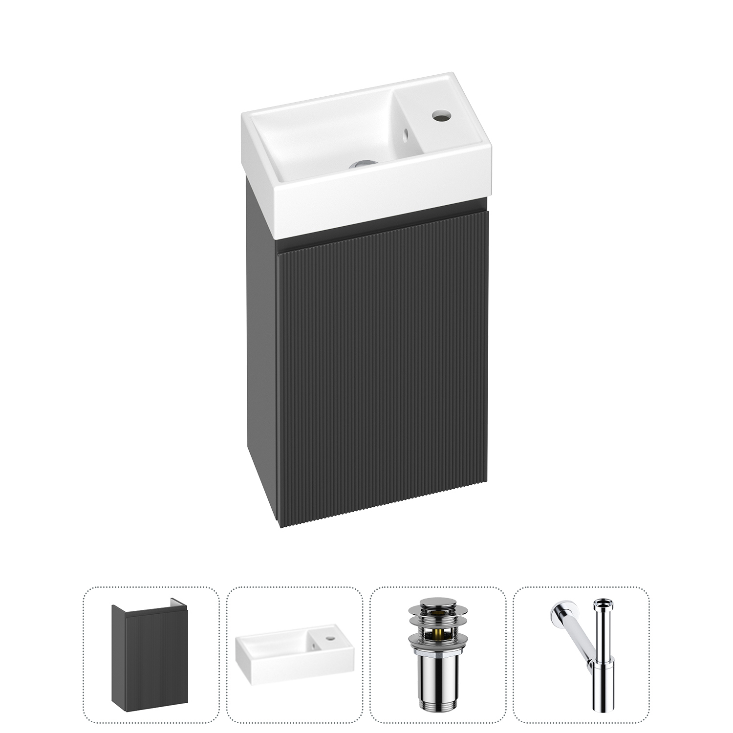 Изображение товара Тумба с раковиной подвесная Wellsee WC Area 20216843R с донным клапаном и сифоном цвет серый/серебристый