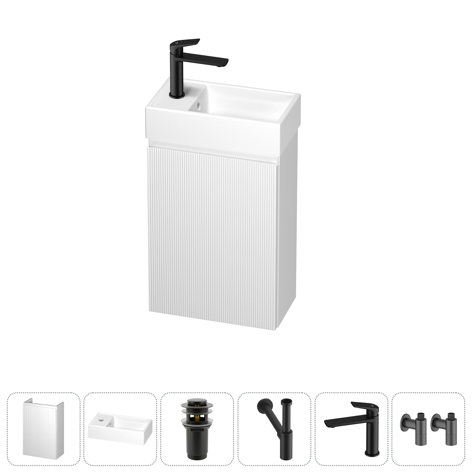 Изображение товара Подвесная Тумба с раковиной WC Area 40 см с донным клапаном сифоном и смесителем белый