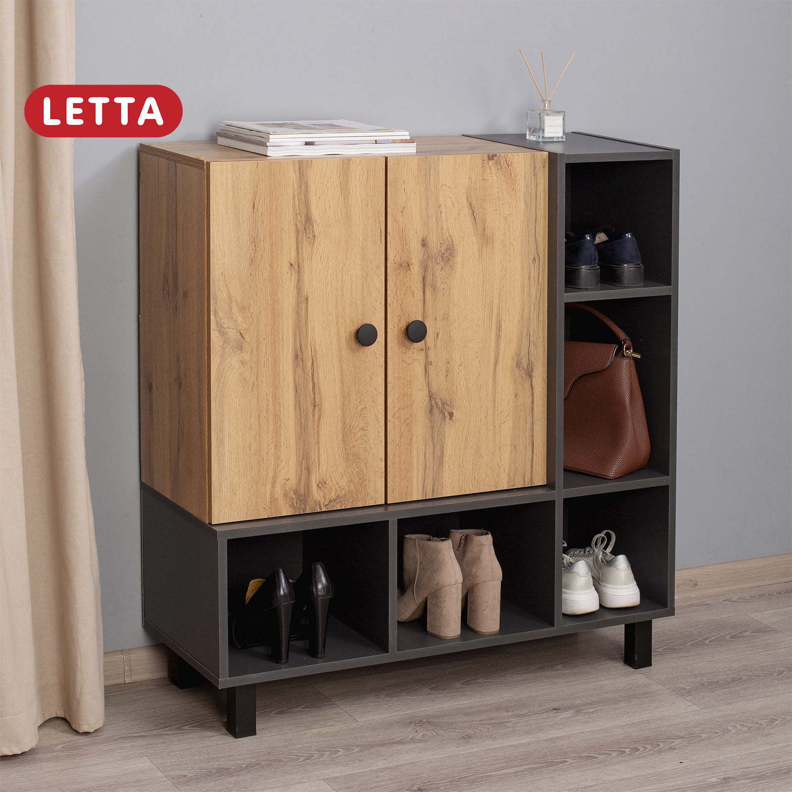 Изображение товара Шкаф распашной Letta 94.7x99.4x35.4 см ЛДСП цвет дуб вотан, антрацит