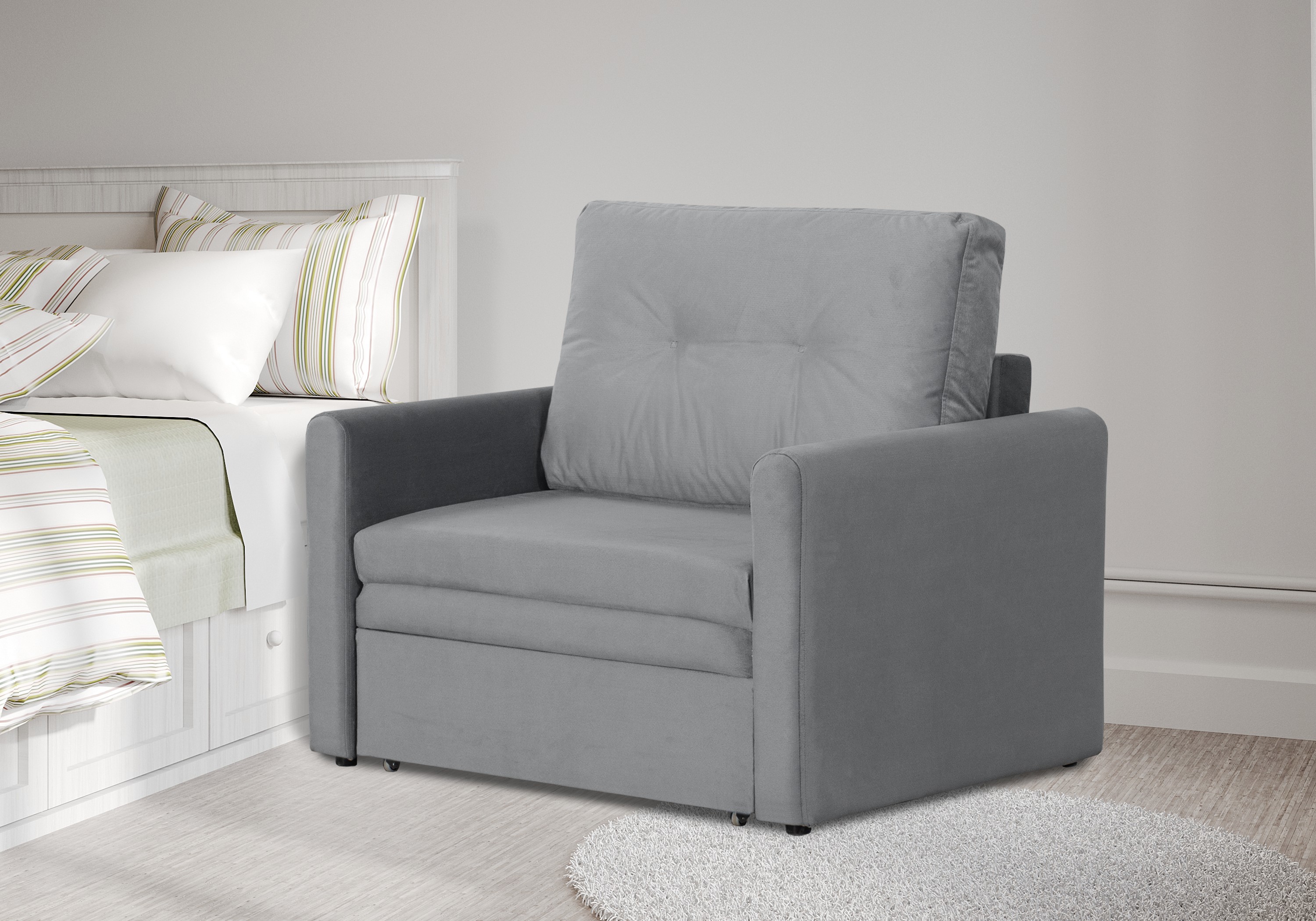 Изображение товара Диван раскладной Юнат 106x94x87 см велюр серый с ящиком и ортопедом