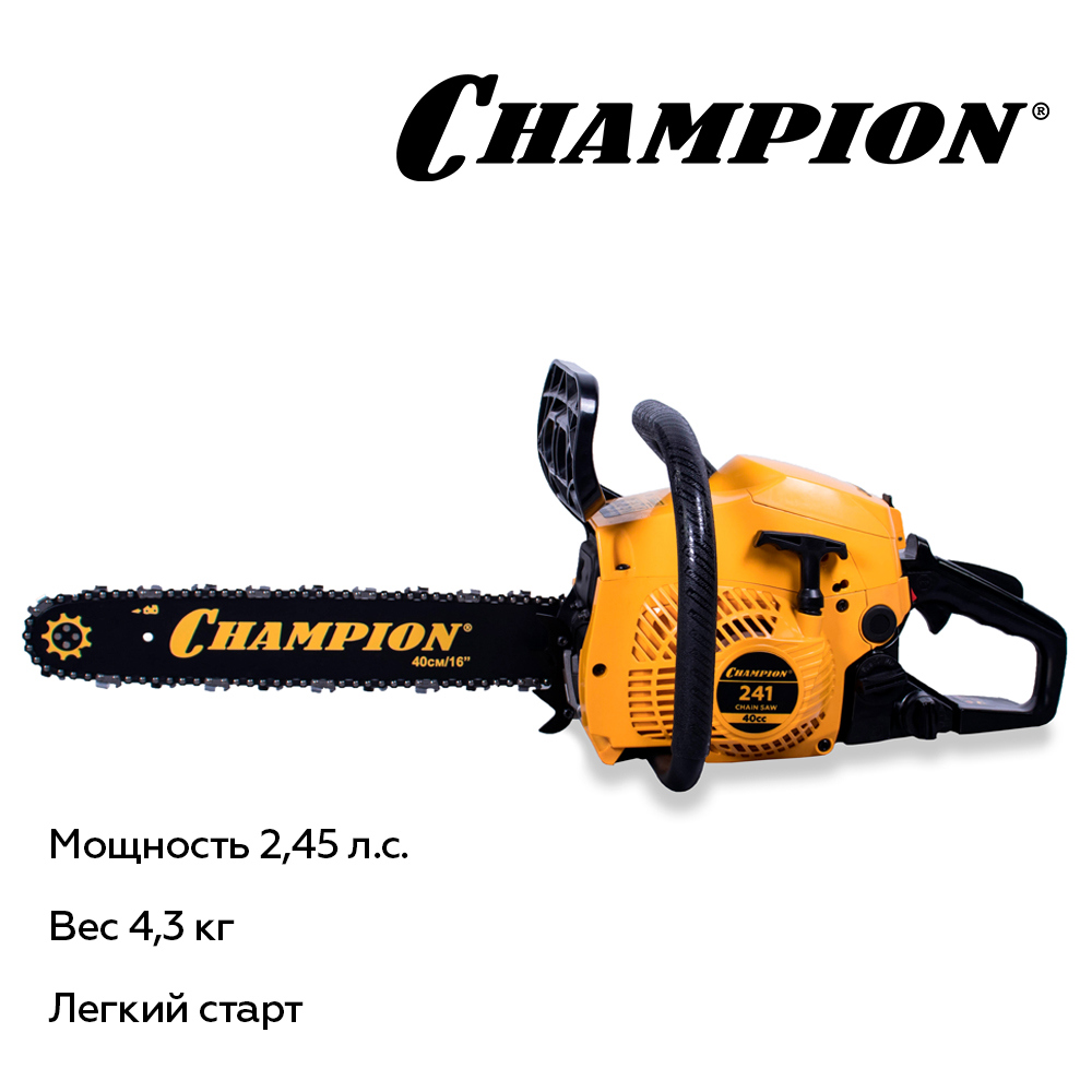 Изображение товара Бензопила Champion 241-16 2. 45 л. с. шина 40 см - мощная цепная пила для работы по дереву