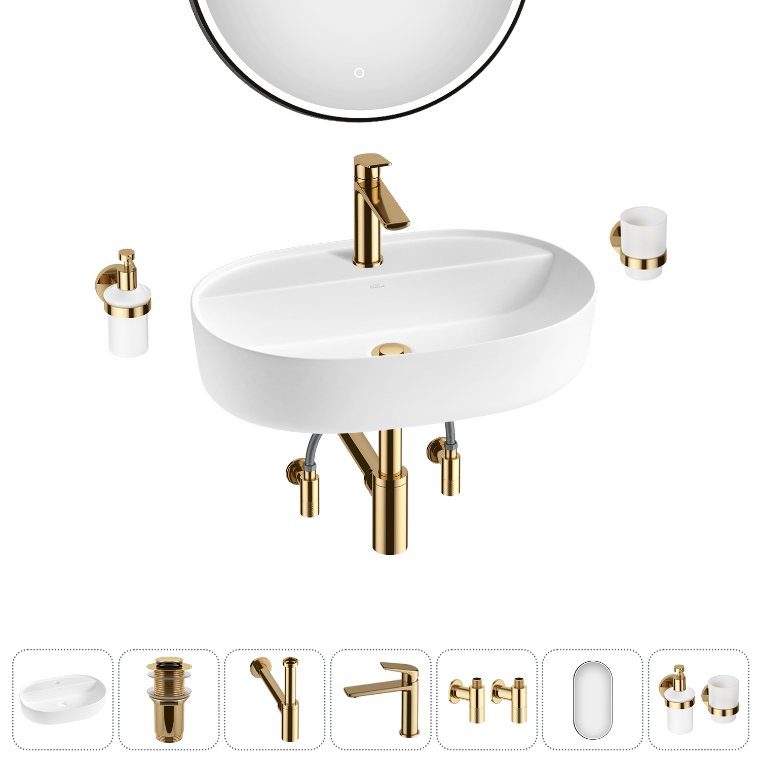 Изображение товара Раковина накладная Wellsee Chic Riviera 60см комплект 7 в 1 из керамики