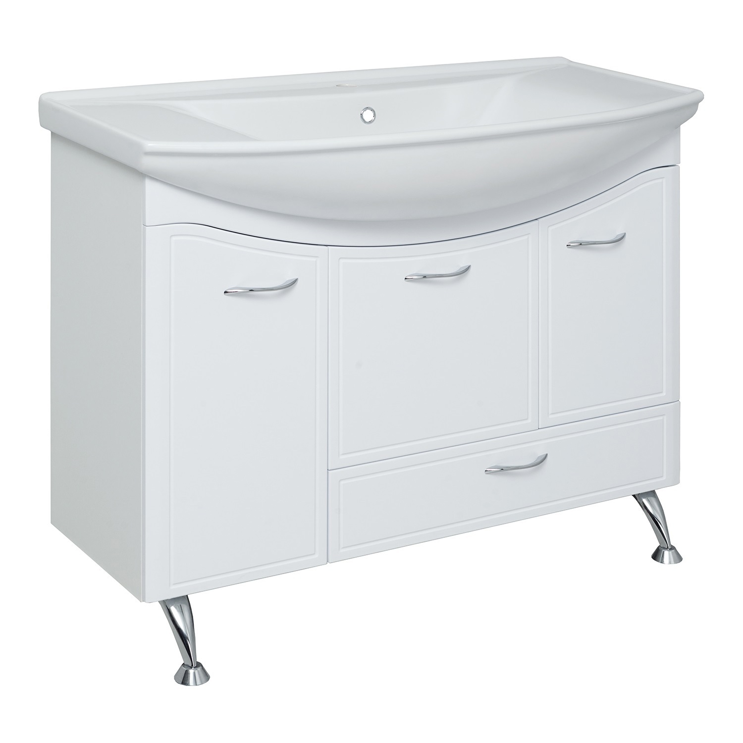 Изображение товара Тумба под раковину Runo Севилья 105 см напольная белая с ящиком и корзиной для белья