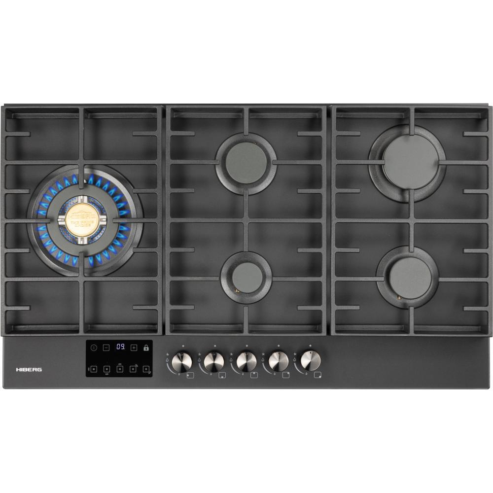 Изображение товара Газовая варочная панель Hiberg VM 9255 черный матовый 5 конфорок 87.4 см