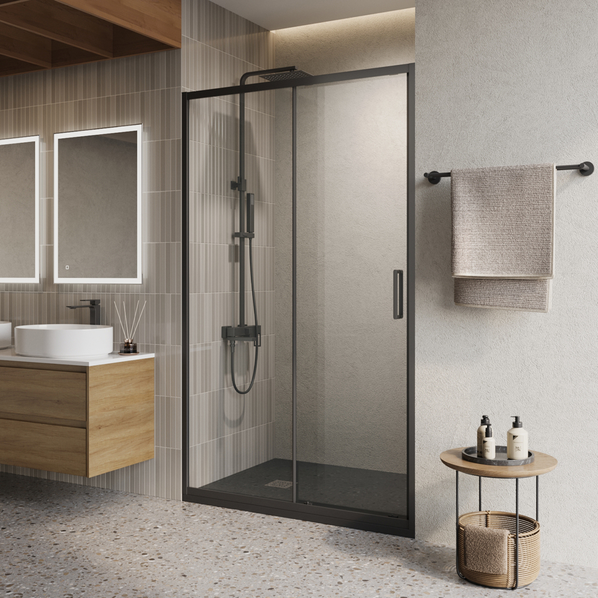 Изображение товара Душевая дверь Belbagno LUCE-BF-1-120-C-NERO 120см эффект стекла прозрачное закаленное стекло раздвижной Изображение товара Душевая дверь Belbagno LUCE-BF-1-120-C-NERO 120см эффект стекла прозрачное закаленное стекло раздвижной